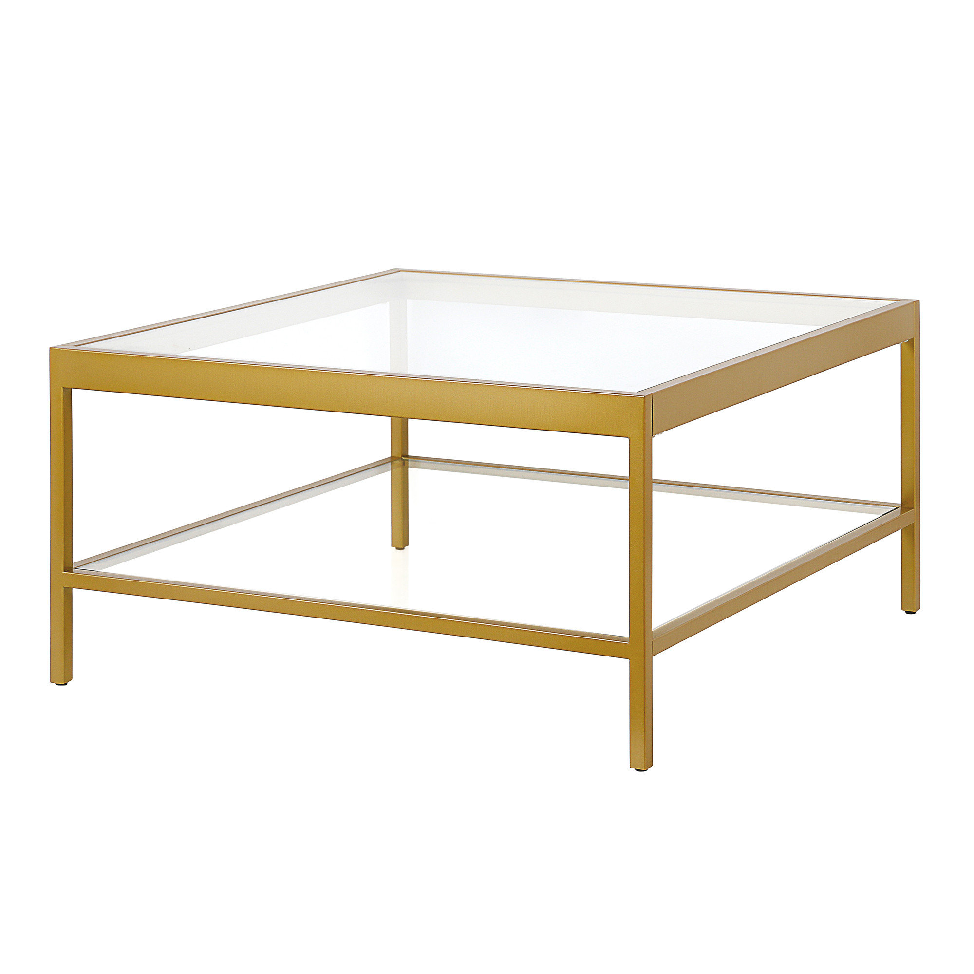 ZeaZu 32" Gold Glass Square Coffee Table With Shelf | Wayfair